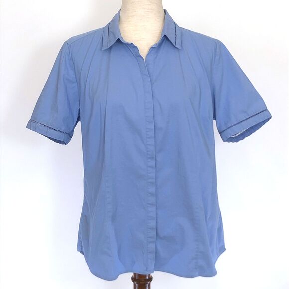 Land's End Blue Button-Up Women's Collar Shirt Size 14 - Picture 1 of 8